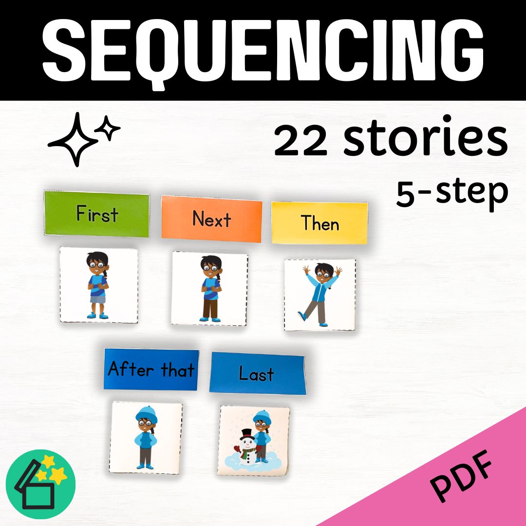 5 step speech therapy story sequencing game by Resourceible.