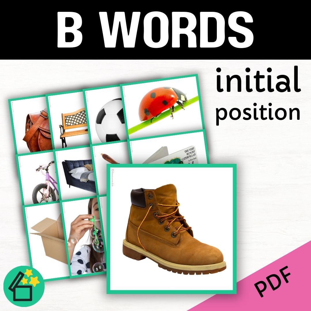 Eliciting sounds in speech therapy. Flash cards with B at the beginning. Initial B speech sound. B phonic for teachers. Ultimate speech sounds book. DARA by Resourceible, Kate Beckett.