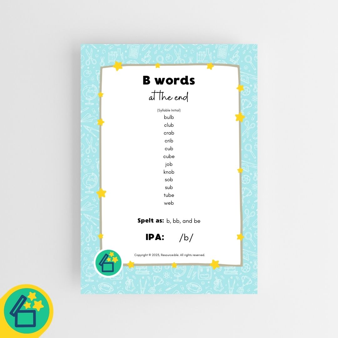 List of words ending with B by Resourceible.