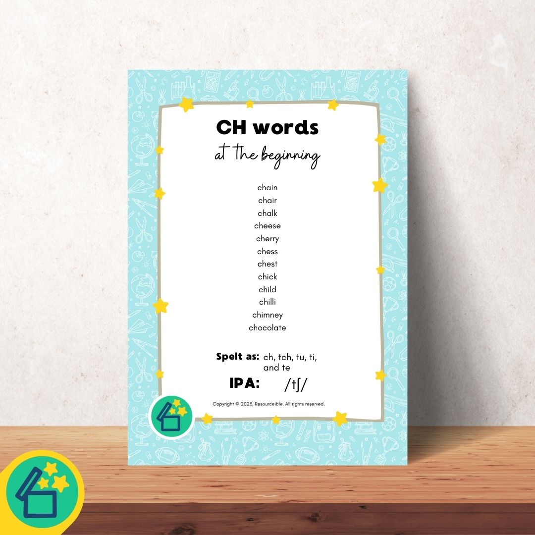 CH word list for speech therapy by Resourceible.