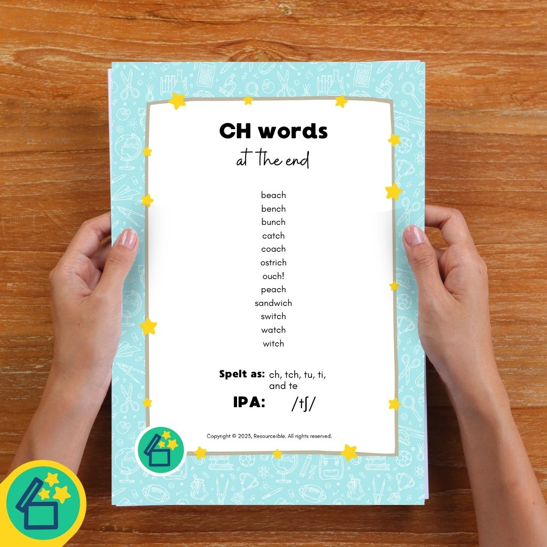 CH word list for teachers with the ch sound at the end of the word.