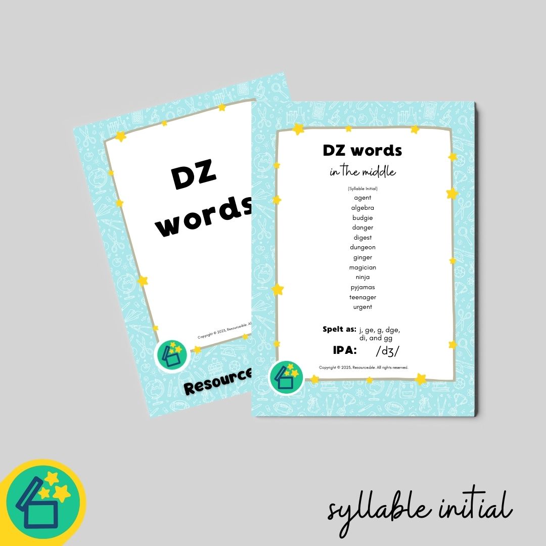 DZ Words | Words with DZ in the middle | Speech Therapy Resources | pdf