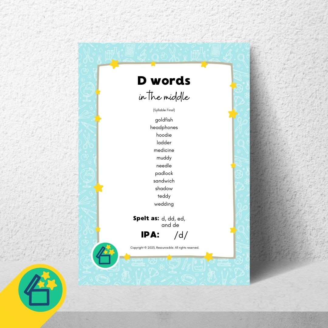 D Words | Words with D in the middle | Speech Therapy Resources | pdf