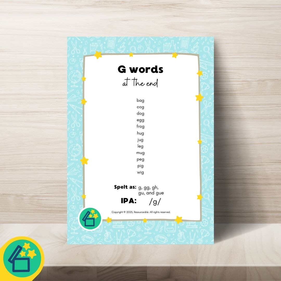 G Words | Words ending with G | Speech Therapy Resources | pdf