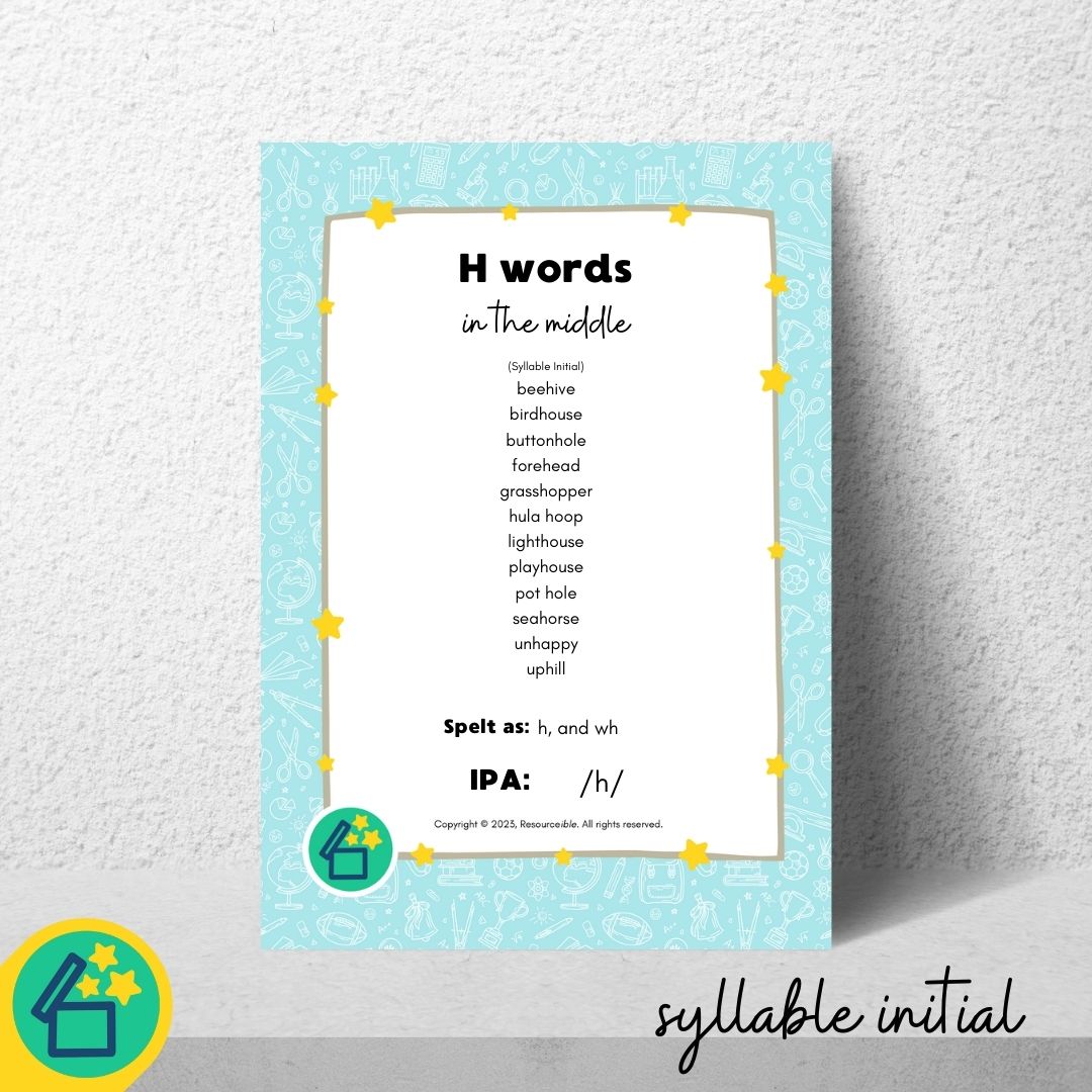 H Words | Words with H in the middle | Speech Therapy Resources | pdf