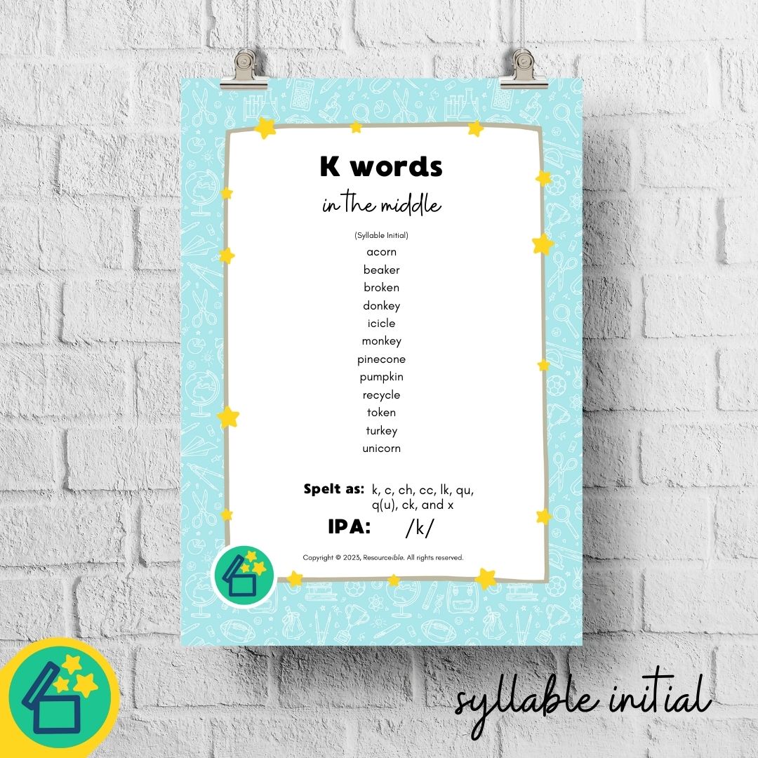 K Words | Words with K in the middle | Speech Therapy Resources | pdf