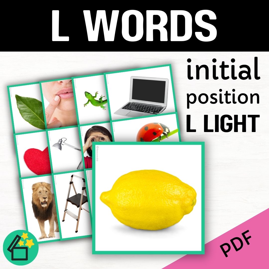 Eliciting sounds in speech therapy. Flash cards with L at the beginning. Initial L speech sound. L phonic for teachers. Ultimate speech sounds book. DARA by Resourceible, Kate Beckett.