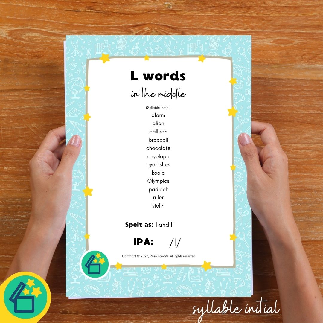 L Words | Words with L in the middle | Speech Therapy Resources | pdf