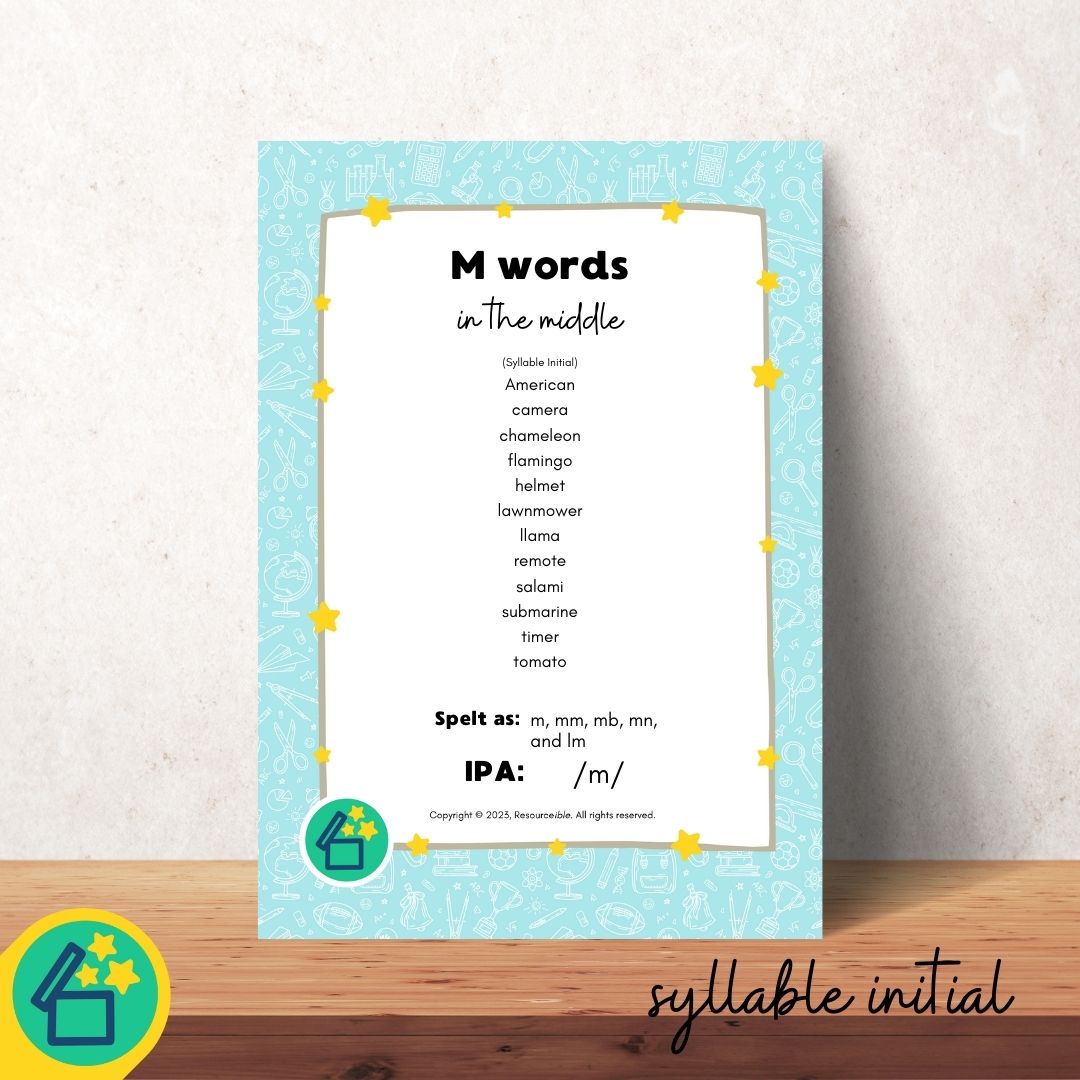 M Words | Words with M in the middle | Speech Therapy Resources | pdf