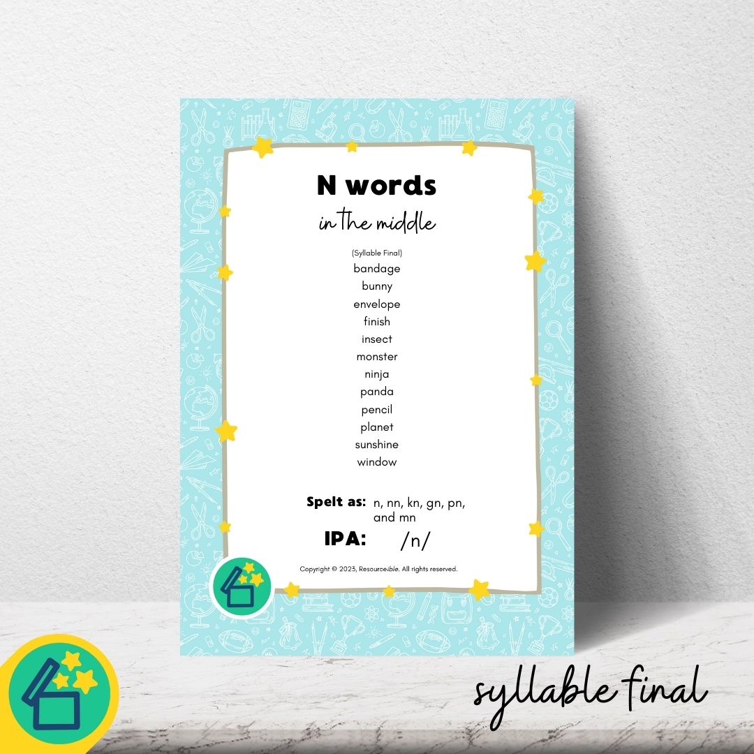 N Words | Words with N in the middle | Speech Therapy Resources | pdf