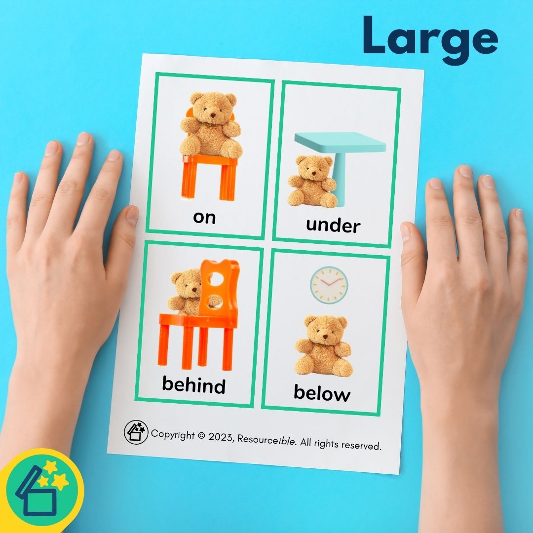 SLPs teaching prepositions to children with instant download PDF flashcards.