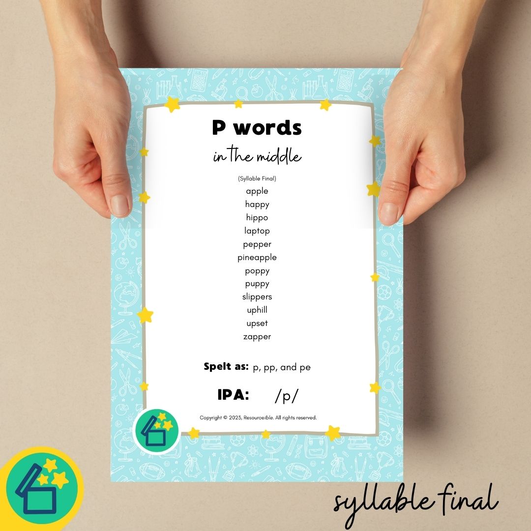 P Words | Words with P in the middle | Speech Therapy Resources | pdf