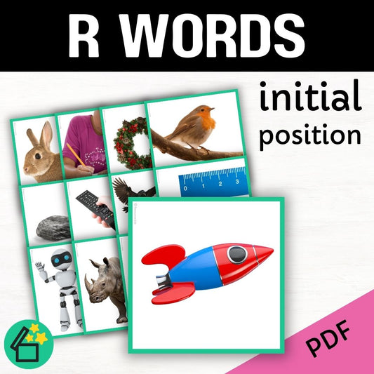 Eliciting sounds in speech therapy. Flash cards with R at the beginning. Initial R speech sound. R phonic for teachers. Ultimate speech sounds book. DARA by Resourceible, Kate Beckett.
