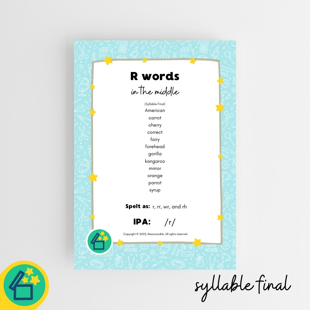 R Words | Words with R in the middle | Speech Therapy Resources | pdf