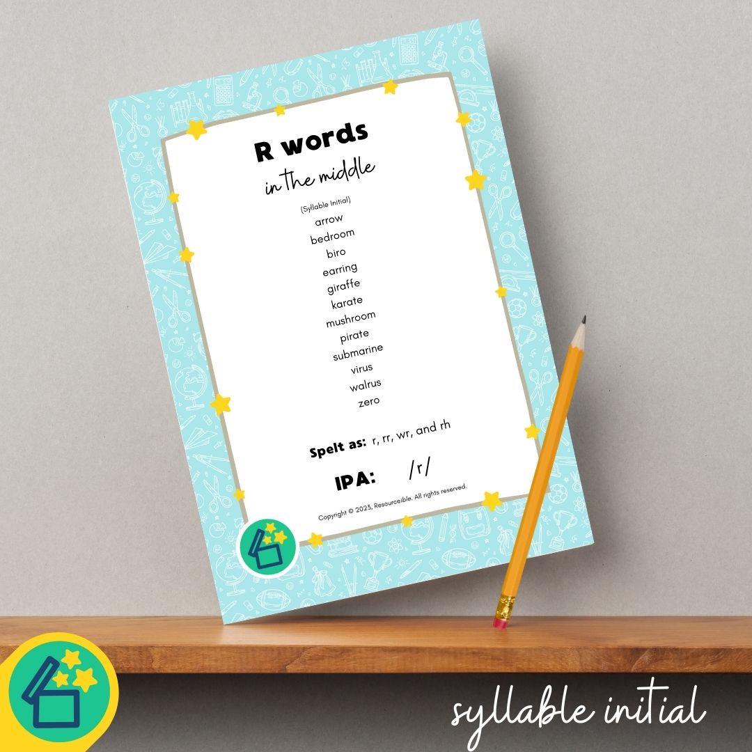 R Words | Words with R in the middle | Speech Therapy Resources | pdf