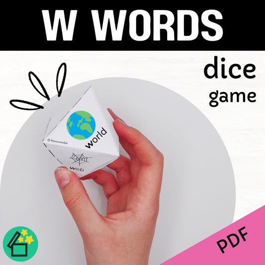 W sound speech therapy game. Classroom game for W words. W phonic activity for kids by Resourceible.