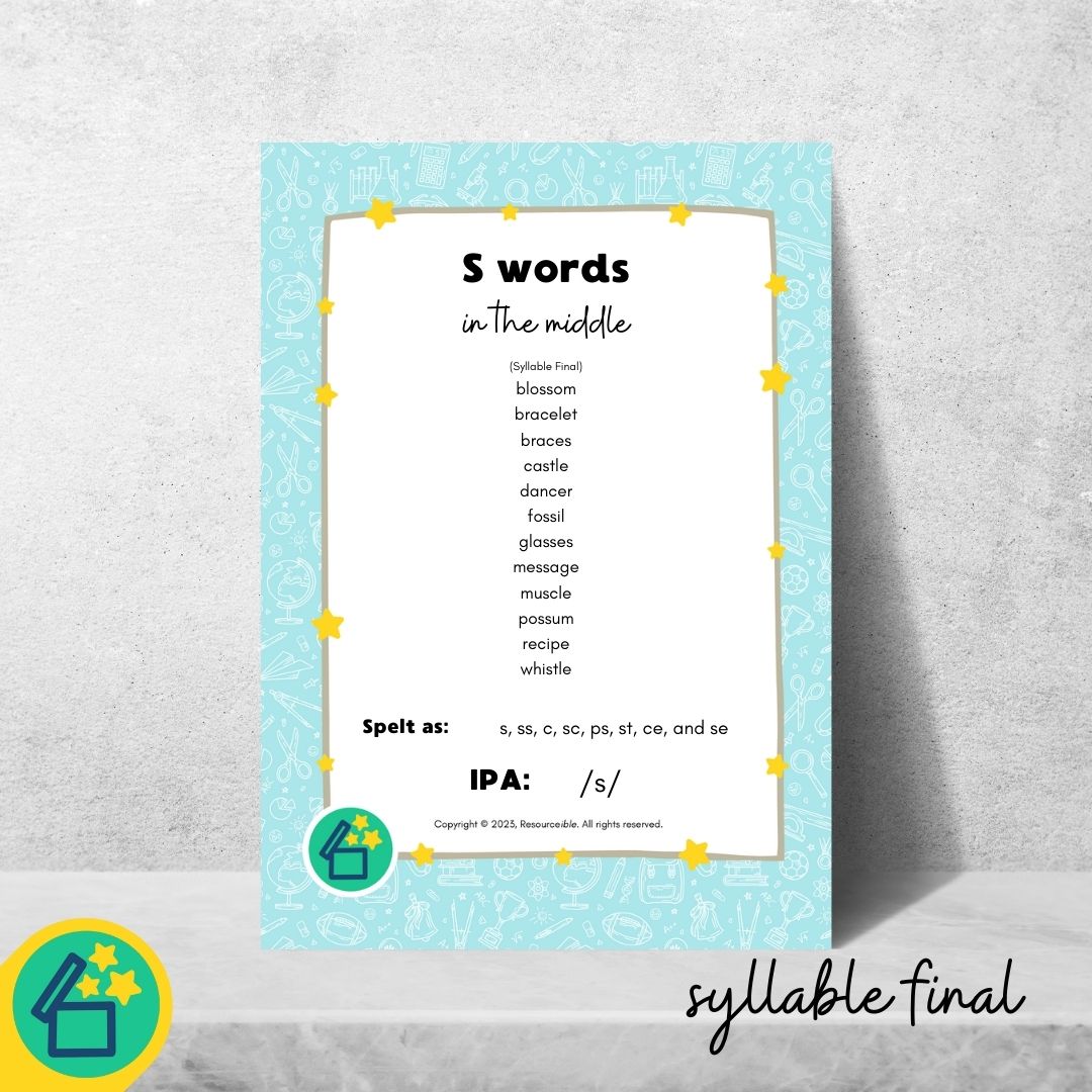 S Words | Words with S in the middle | Speech Therapy Resources | pdf