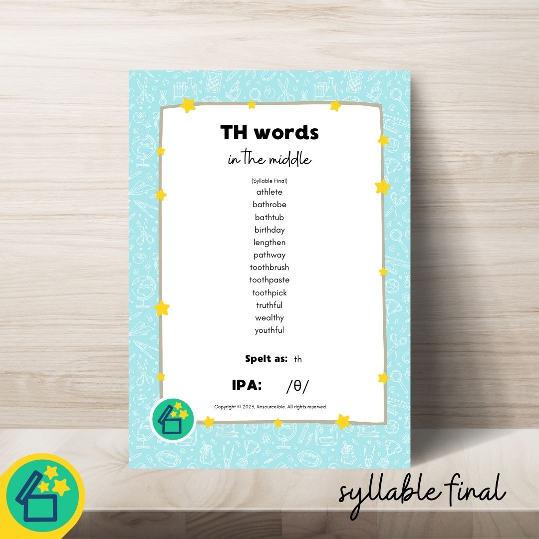 TH Words | Words with voiceless TH in the middle | Speech Therapy Resources | pdf
