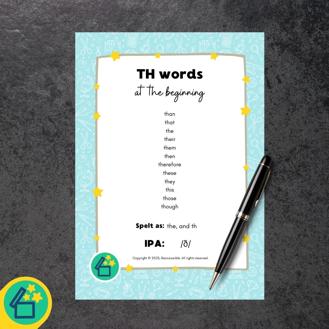 TH Words (Voiced) | Words beginning with TH | Speech Therapy Resources | pdf