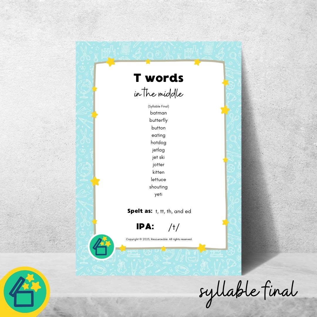 T Words | Words with T in the middle | Speech Therapy Resources | pdf