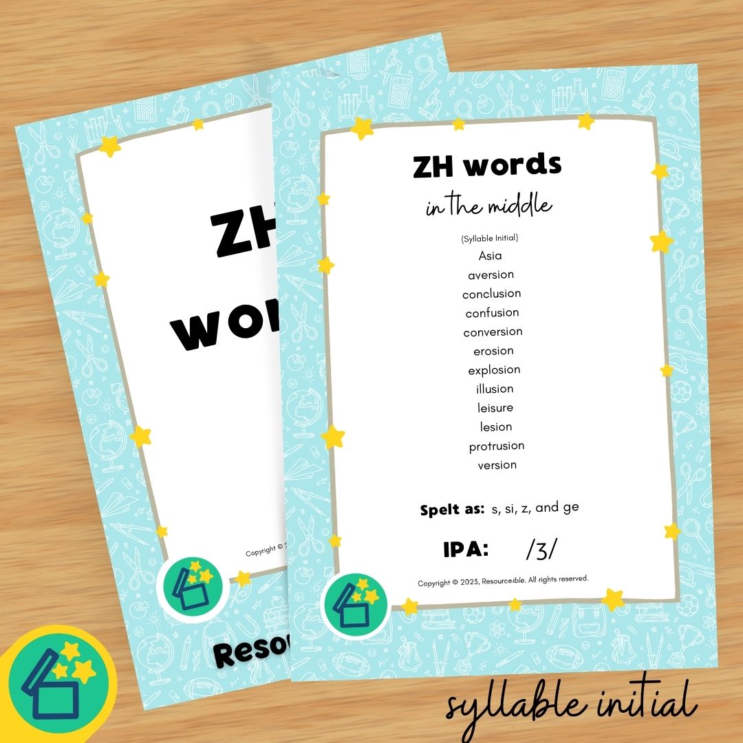 ZH Words | Words with ZH in the middle | Speech Therapy Resources | pdf