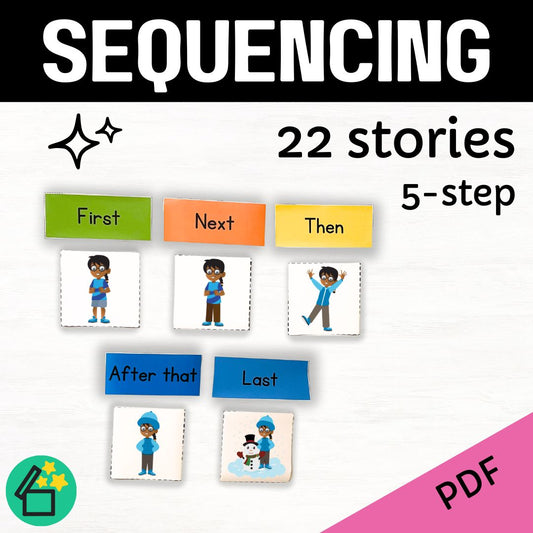 5 step speech therapy story sequencing game by Resourceible.