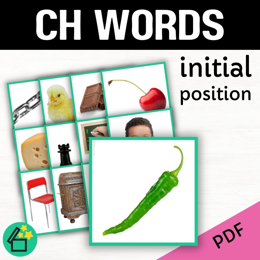 Eliciting sounds in speech therapy. Flash cards with CH at the beginning. Initial CH speech sound. CH phonic for teachers. Ultimate speech sounds book. DARA by Resourceible, Kate Beckett.