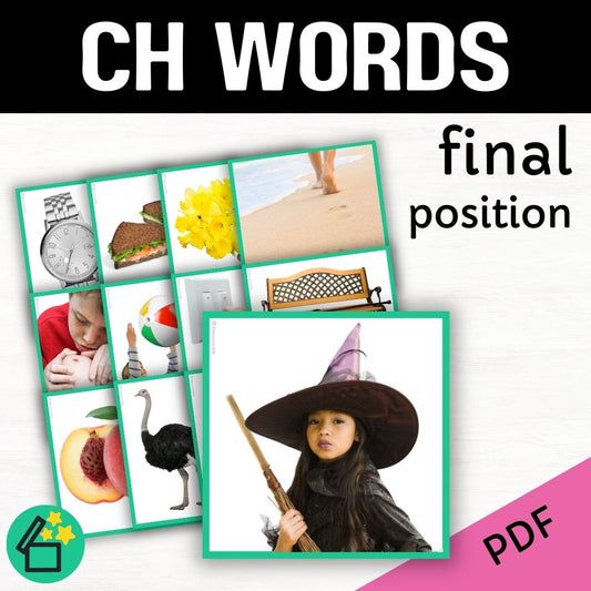 CH word list for speech therapy and teachers by Resourceible. Eliciting the CH sound at the end of words.