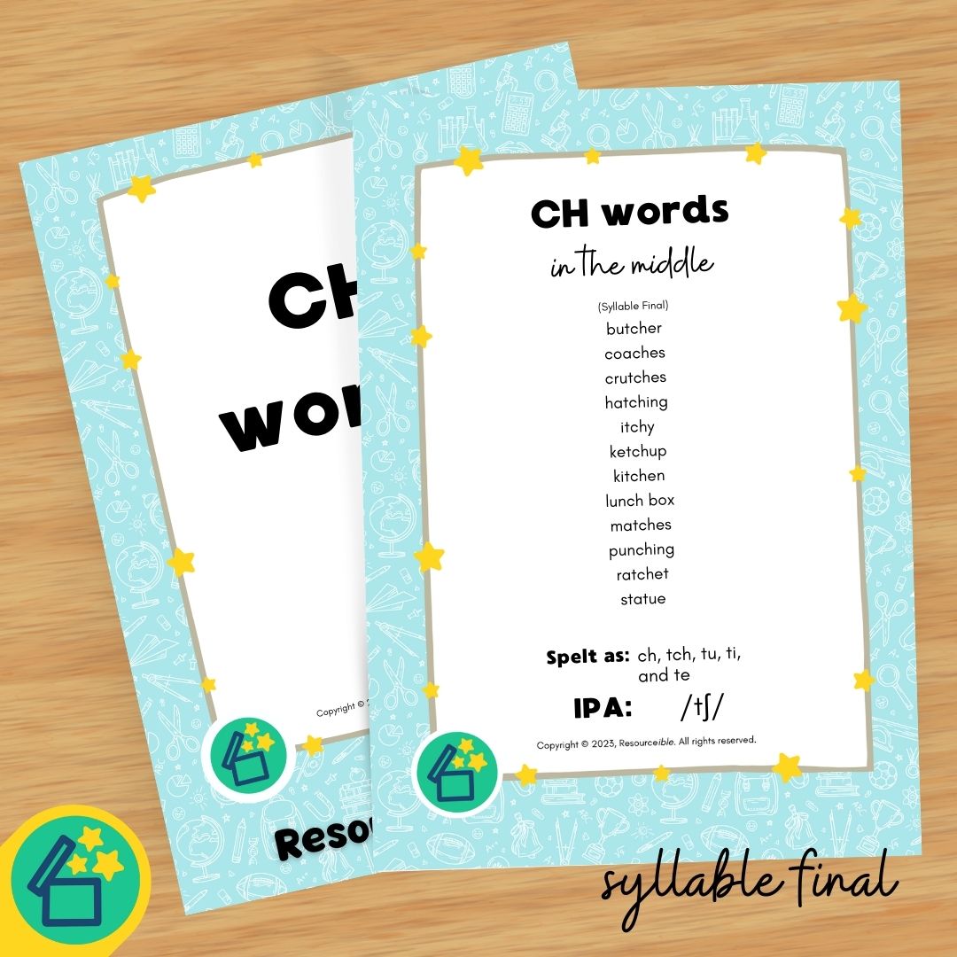 List of words with CH in the middle by Resourceible.