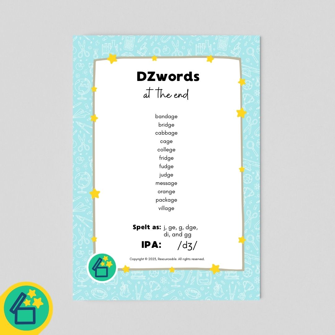 DZ Words | Words ending with DZ | Speech Therapy Resources | pdf