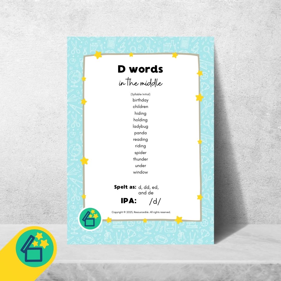 D Words | Words with D in the middle | Speech Therapy Resources | pdf