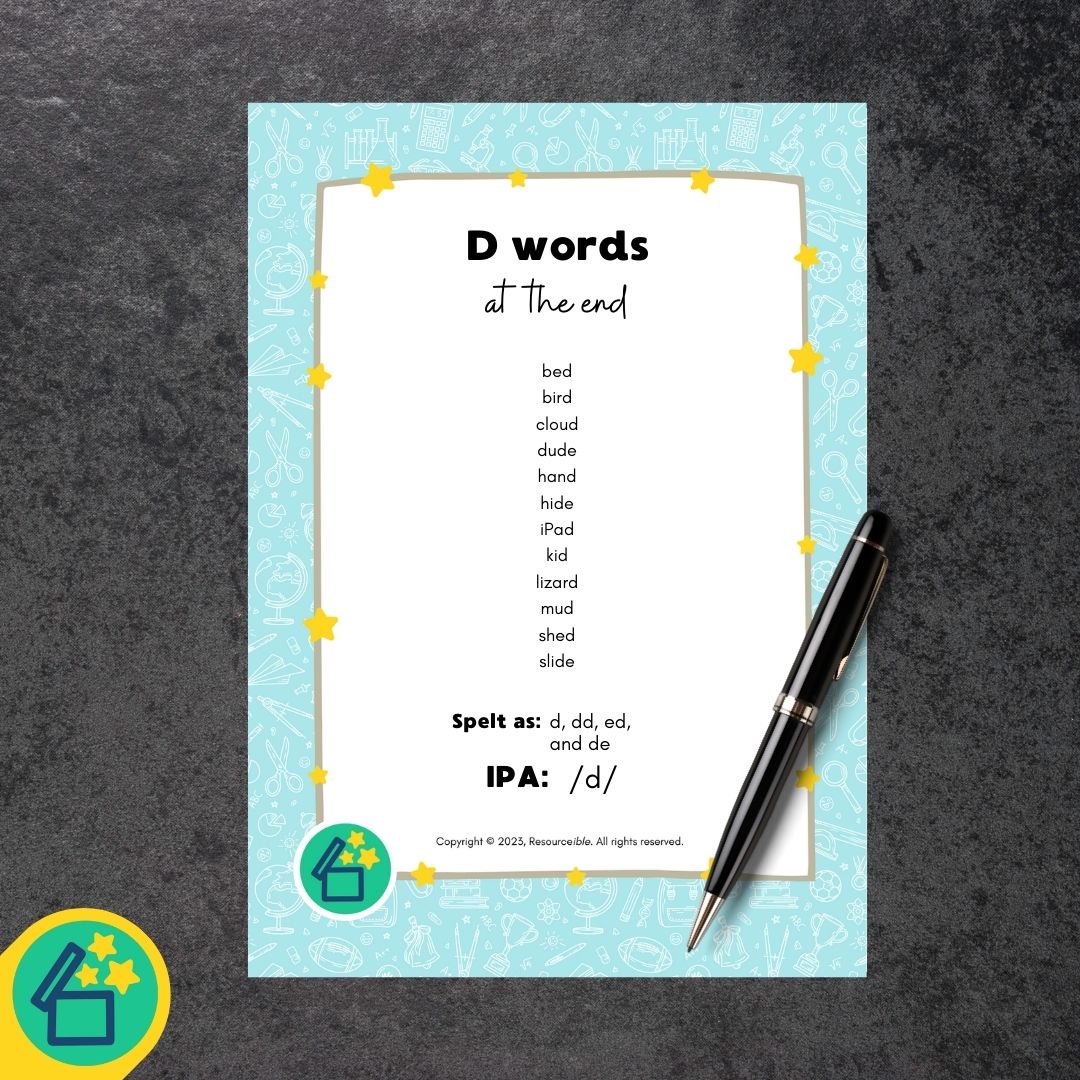 D Words | Words ending with D | Speech Therapy Resources | pdf