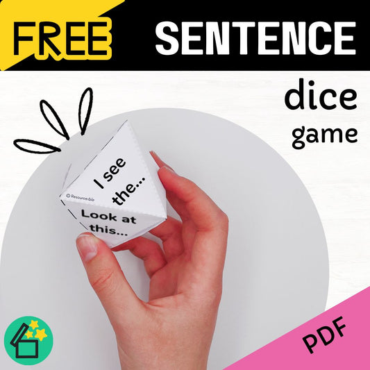 Carrier phrase dice game for the classroom or speech clinic by Resourceible. Sentence level carrier phrase speech therapy.