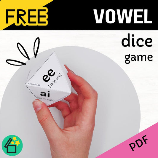 Vowel sound speech therapy game. Classroom vowel activity for kids by Resourceible.