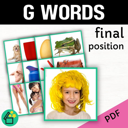 G word list for speech therapy and teachers by Resourceible. Eliciting the G sound at the end of words.