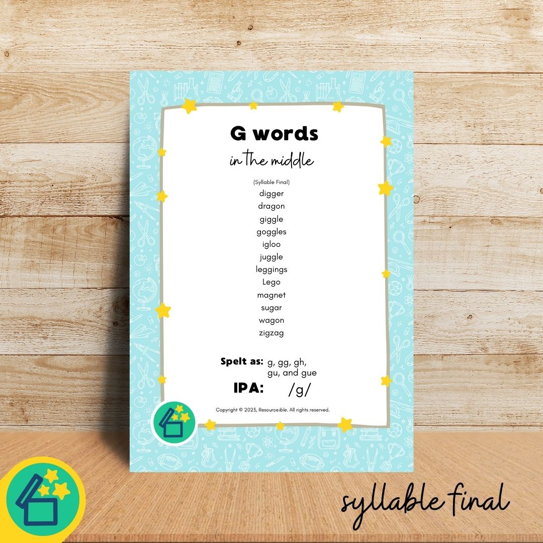 G Words | Words with G in the middle | Speech Therapy Resources | pdf