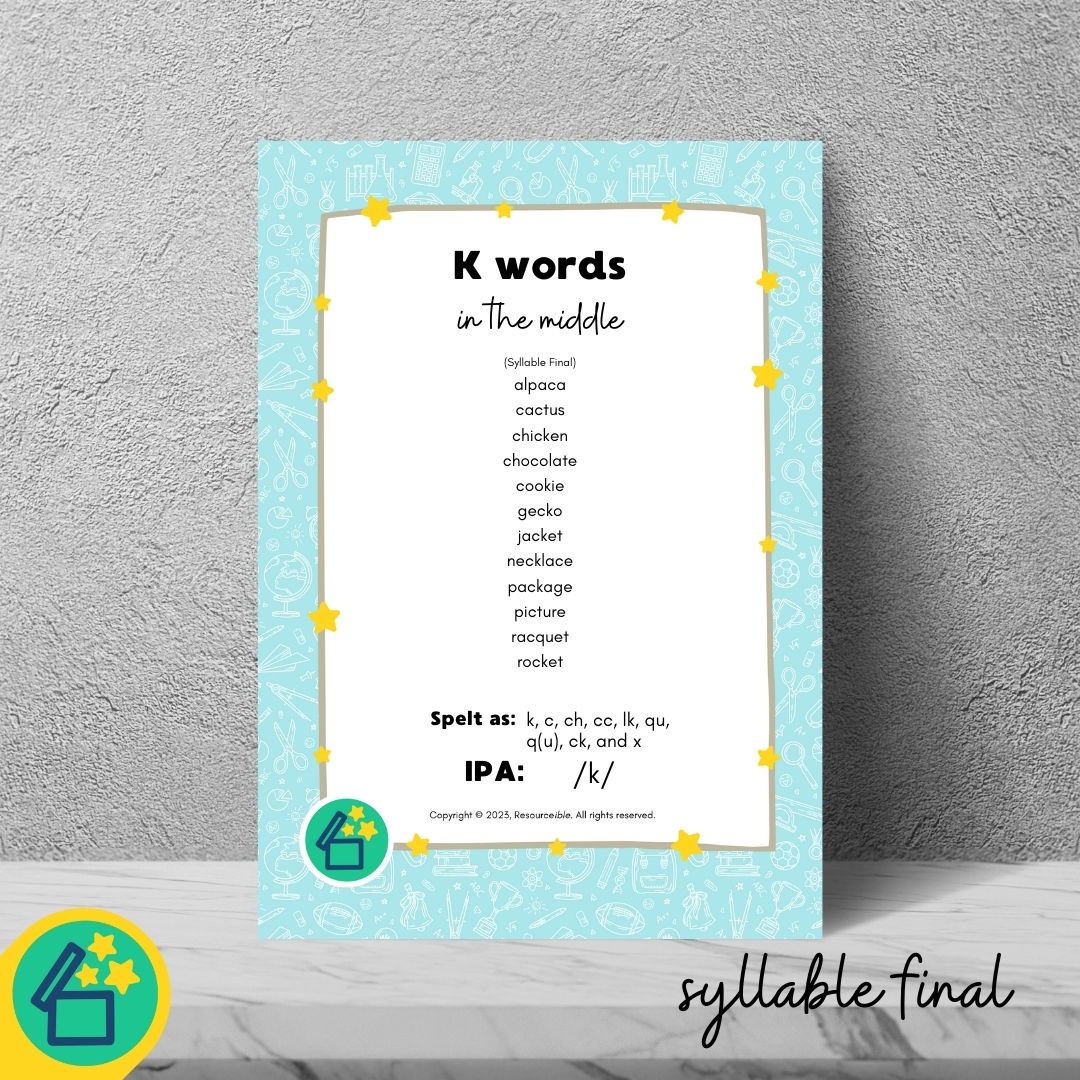 K Words | Words with K in the middle | Speech Therapy Resources | pdf