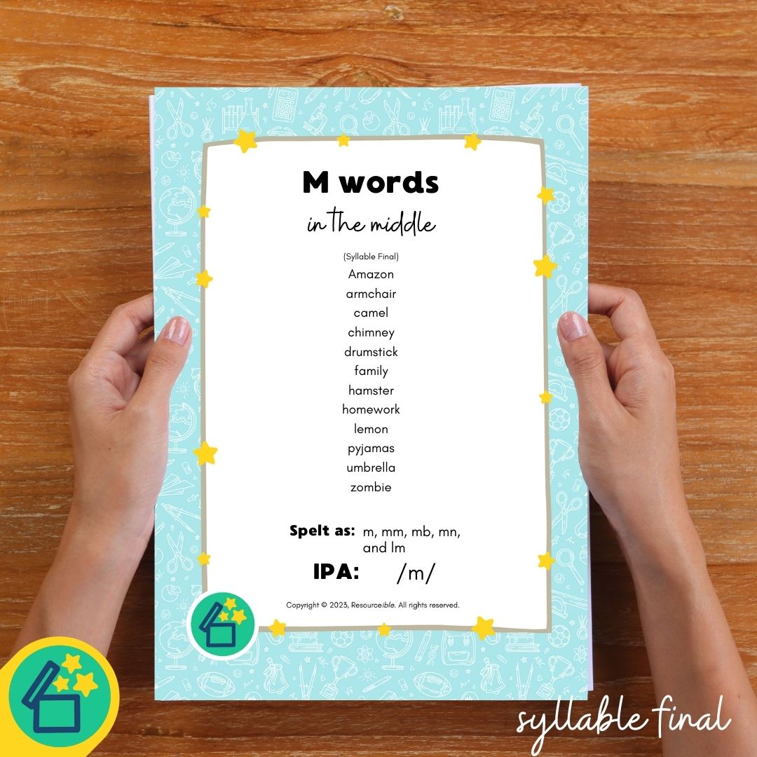 M Words | Words with M in the middle | Speech Therapy Resources | pdf