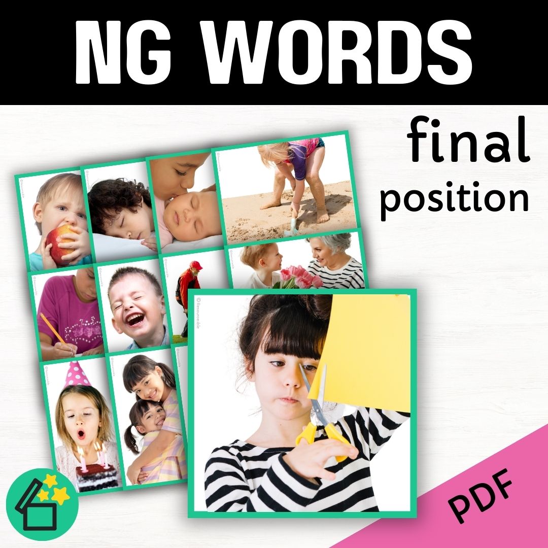 NG word list for speech therapy and teachers by Resourceible. Eliciting the NG sound at the end of words.