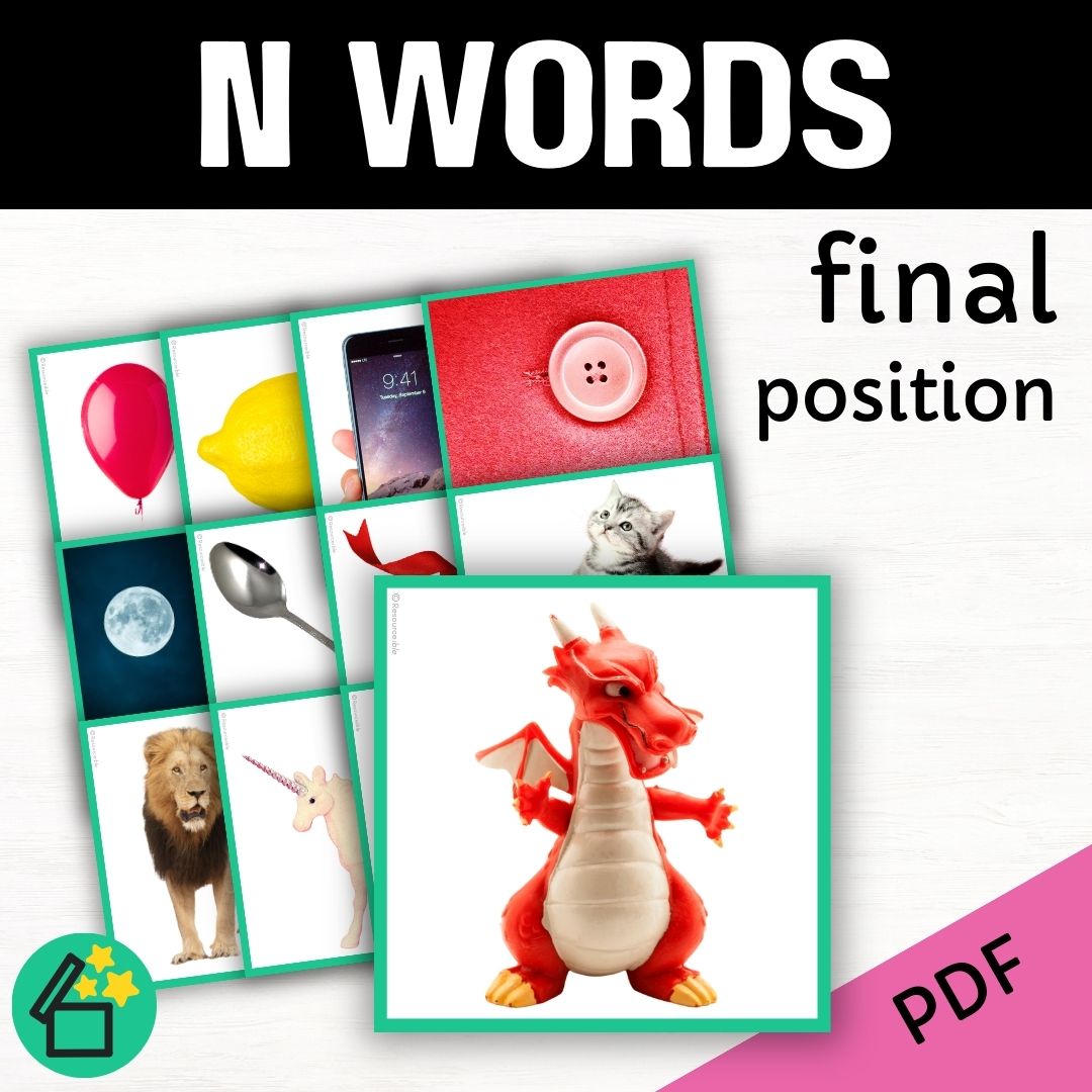 N word list for speech therapy and teachers by Resourceible. Eliciting the N sound at the end of words.