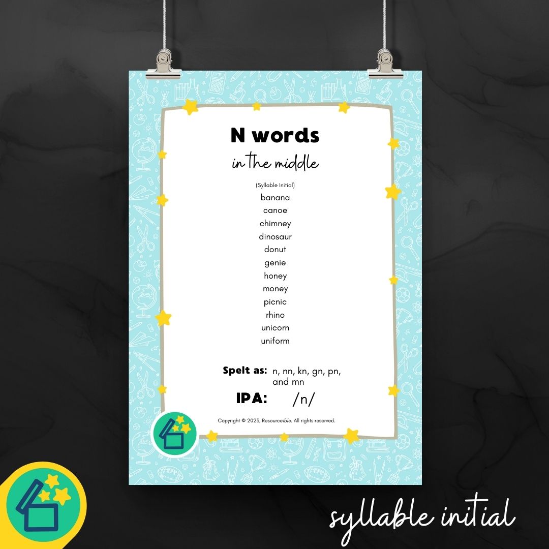 N Words | Words with N in the middle | Speech Therapy Resources | pdf