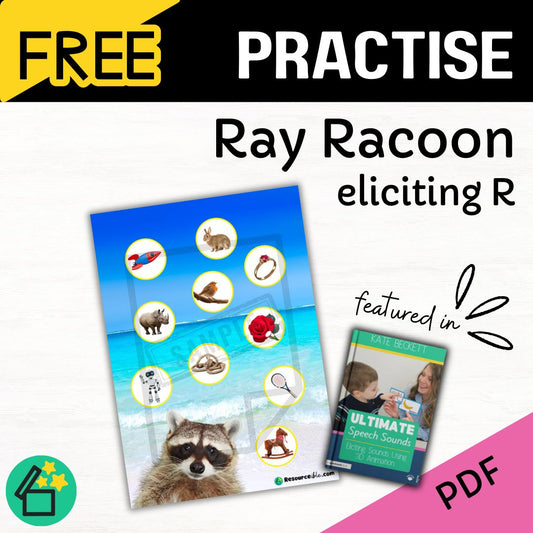Ray Racoon Ultimate Speech Sounds Eliciting Sounds Using 3D Animation Book by Kate Beckett.