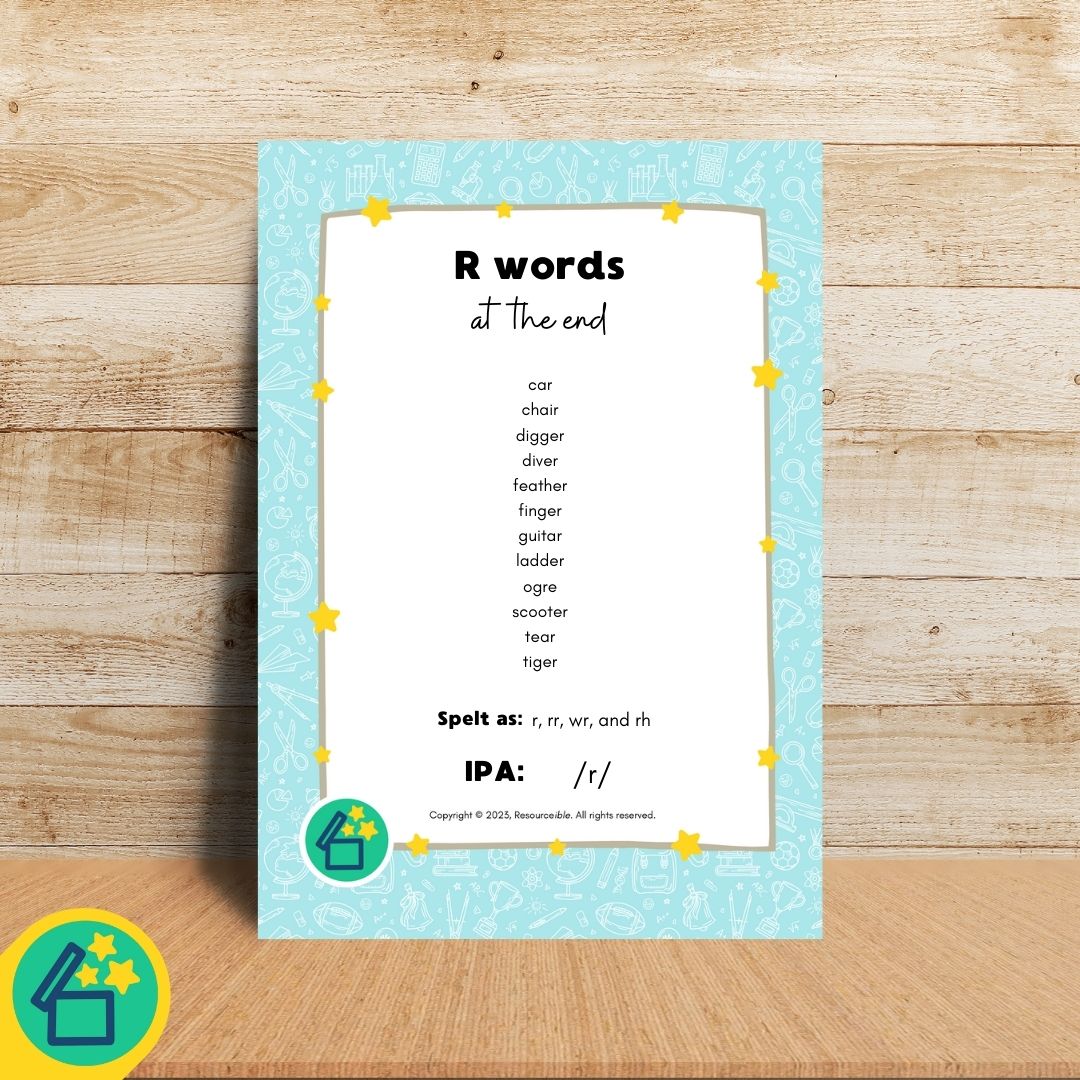 R Words | Words ending with R | Speech Therapy Resources | pdf