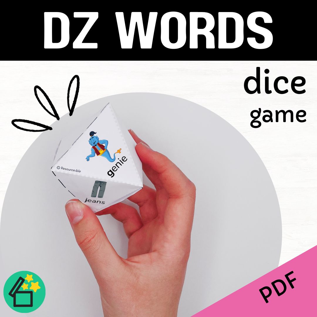 DZ sound speech therapy game. Classroom game for DZ words. DZ phonic activity for kids by Resourceible.