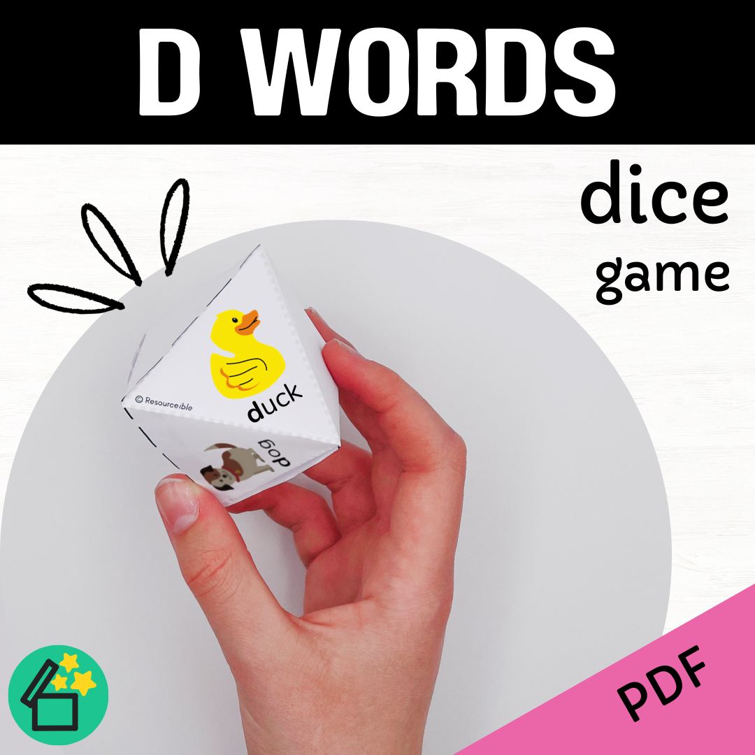D sound speech therapy game. Classroom game for D words. D phonic activity for kids by Resourceible.