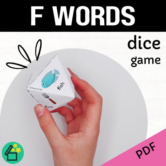 F sound speech therapy game. Classroom game for F words. F phonic activity for kids by Resourceible.