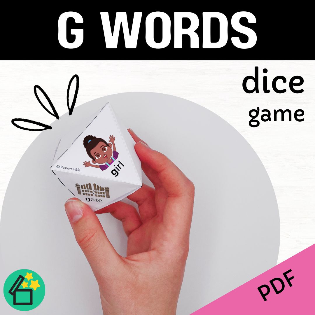 G sound speech therapy game. Classroom game for G words. G phonic activity for kids by Resourceible.