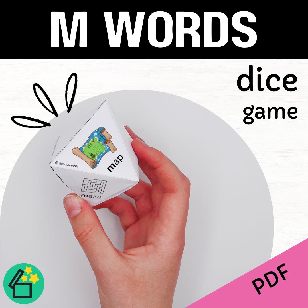 M sound speech therapy game. Classroom game for M words. M phonic activity for kids by Resourceible.