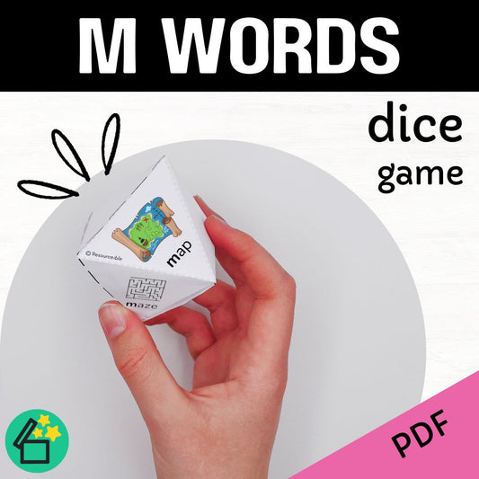 M sound speech therapy game. Classroom game for M words. M phonic activity for kids by Resourceible.