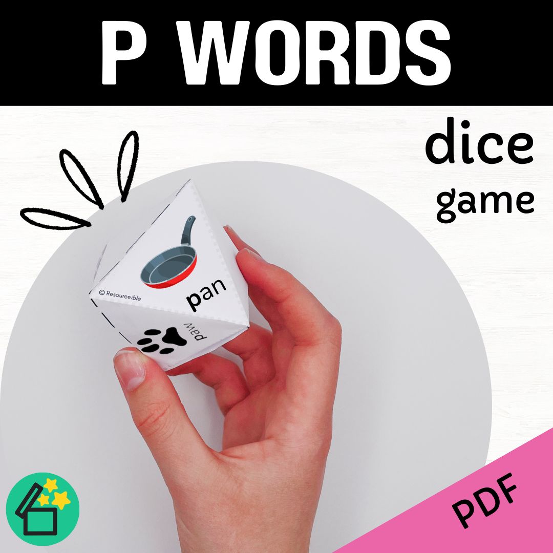 P sound speech therapy game. Classroom game for P words. P phonic activity for kids by Resourceible.